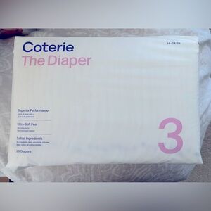 Coterie size 3 diaper pack. sealed pack brand new containing 28 diapers.